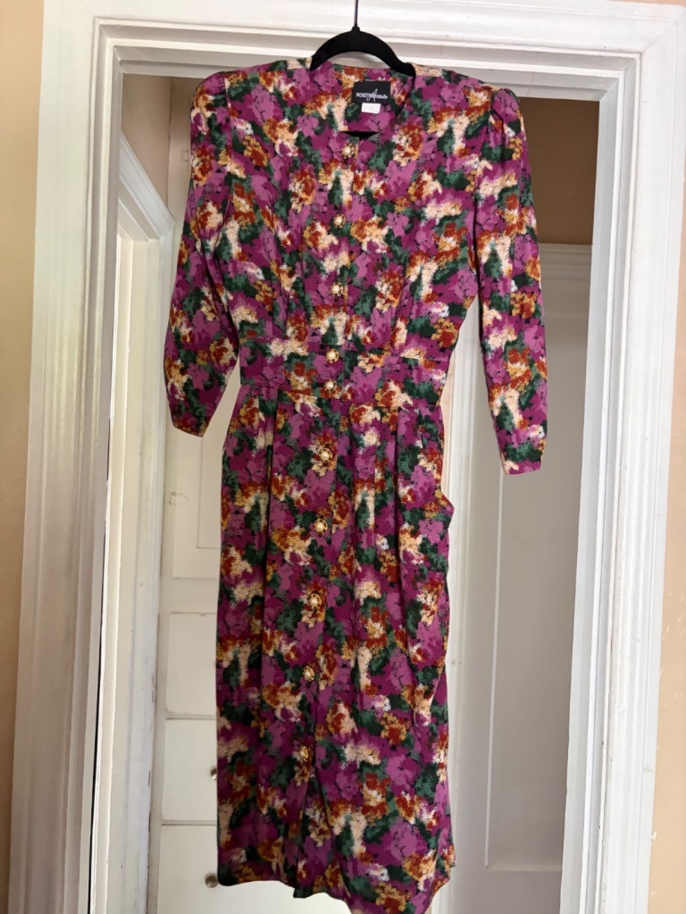 Vintage 80s Floral Midi Dress Size 5/6 • Positive Attitude • Button Front 🪻